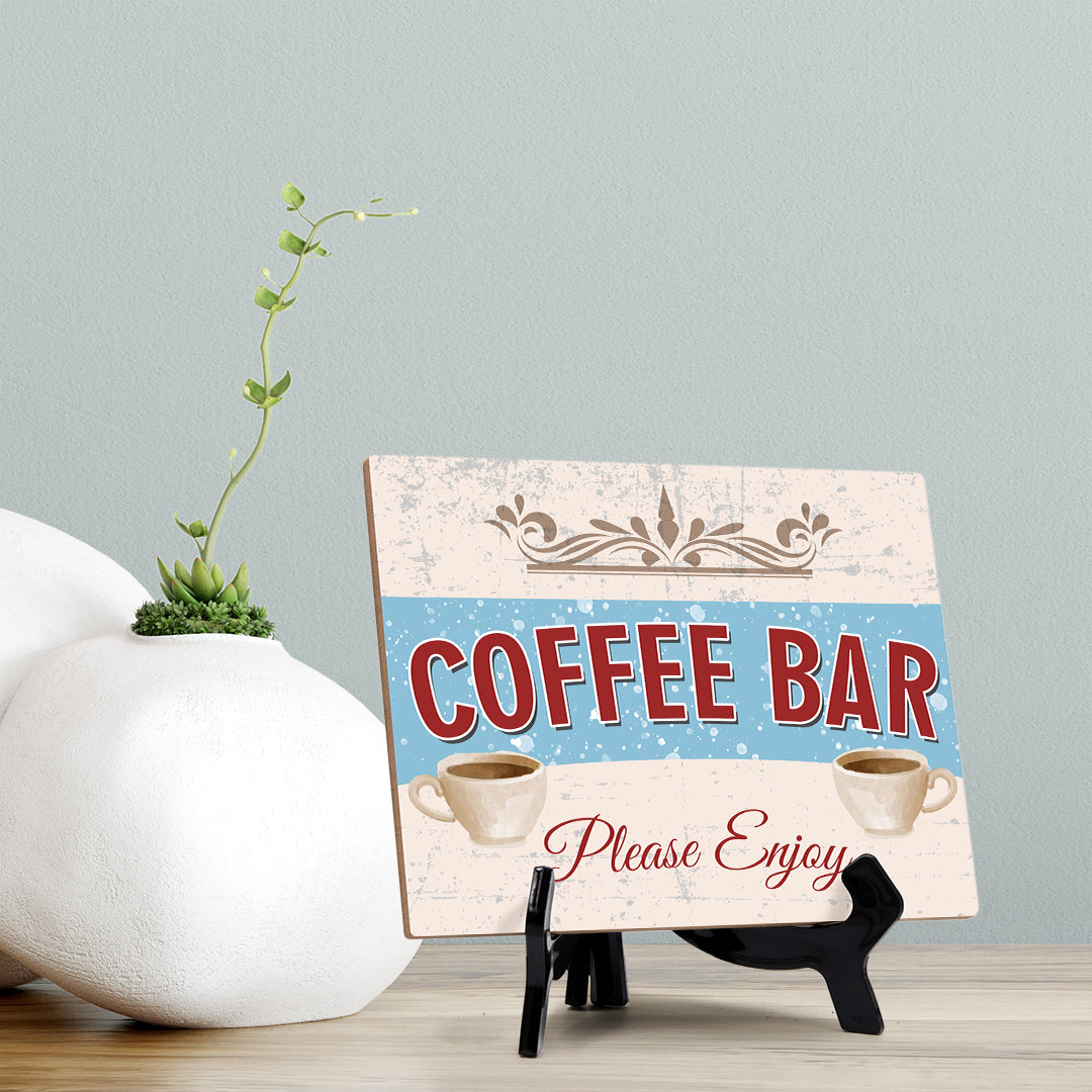 Signs ByLita Coffee Bar Please Enjoy, Classic Design Table Sign With Acrylic Stand (8 x 6")