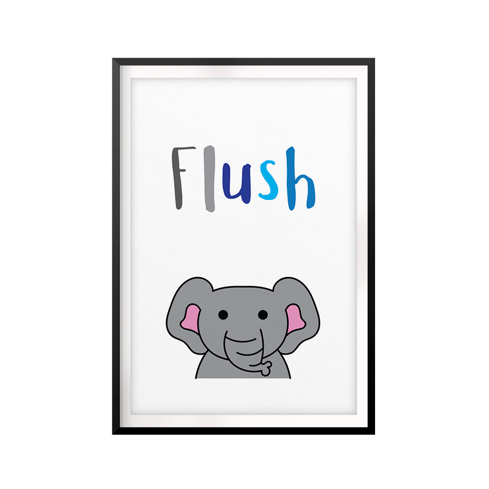 Flush Reminder Cute UNFRAMED Print Kids Bathroom Wall Art
