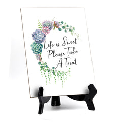 Life is Sweet Please Take A Treat Table Sign, Floral Crescent Design (6 x 8")