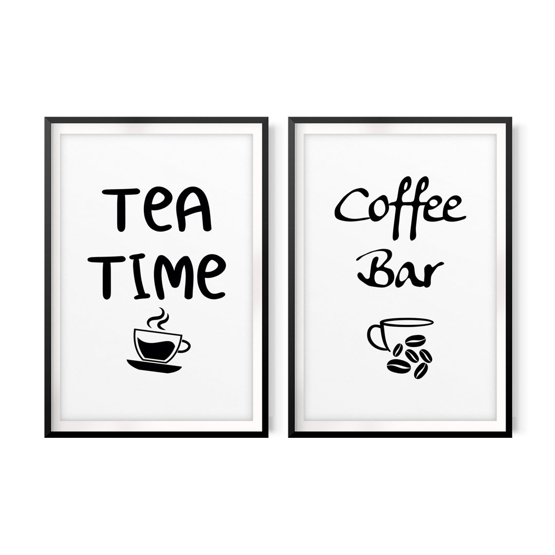 Tea Time, Coffee Bar (2 Pack) UNFRAMED Print Home Décor, Quote Wall Art