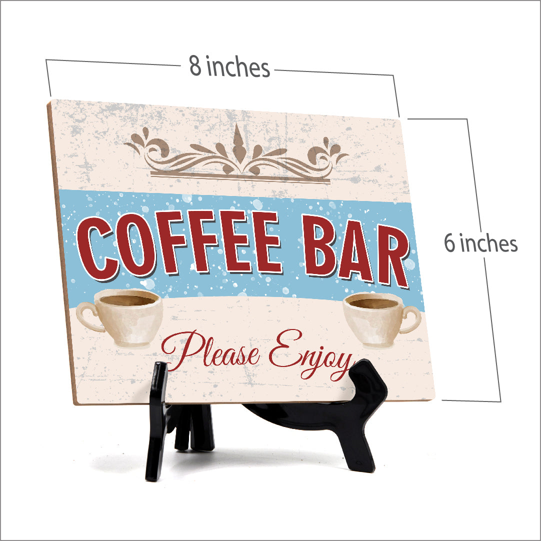 Signs ByLita Coffee Bar Please Enjoy, Classic Design Table Sign With Acrylic Stand (8 x 6")