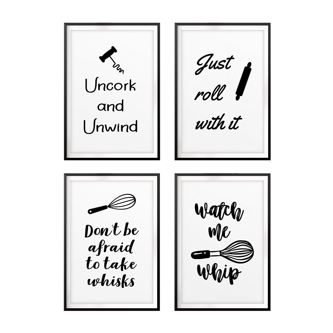 Kitchen Puns Wall Art UNFRAMED Print (4 Pack)