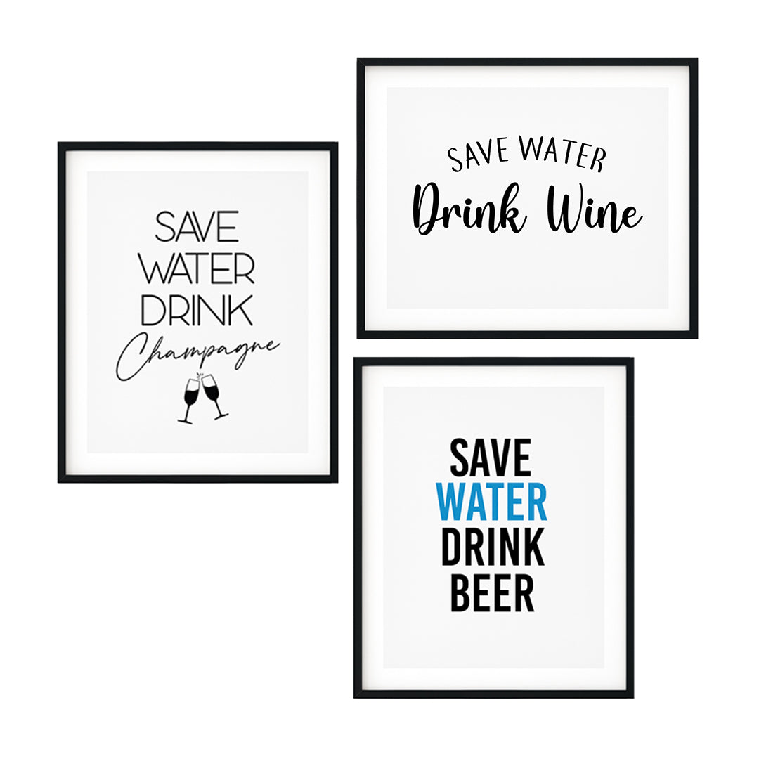 Funny Drinking Decor Wall Art UNFRAMED Print (3 Pack)