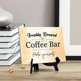 Freshly Brewed Coffee Bar Help Yourself Table or Counter Sign with Easel Stand, 6" x 8"
