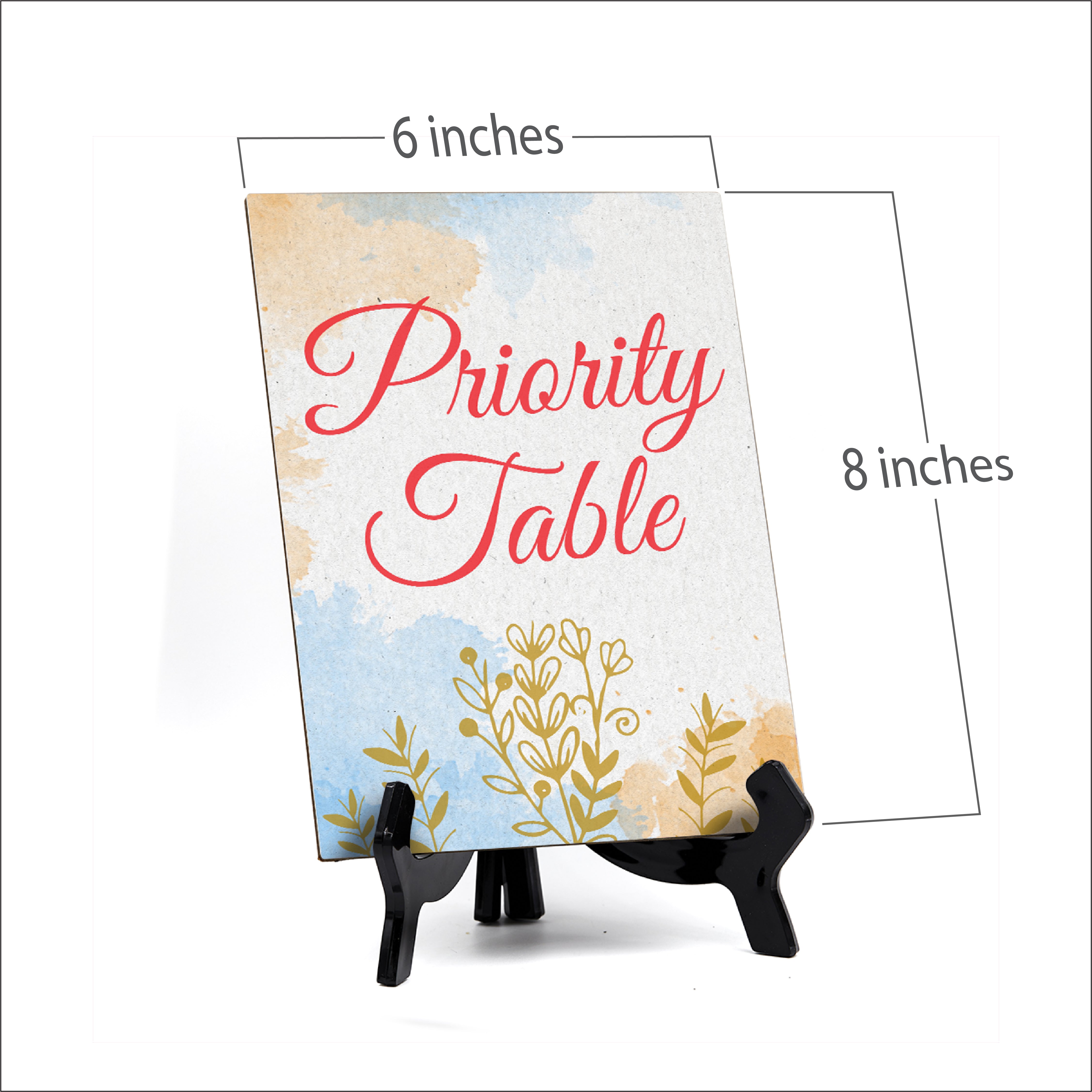 Signs ByLita Priority Table, Blue Watercolor Table Sign (6 x 8")