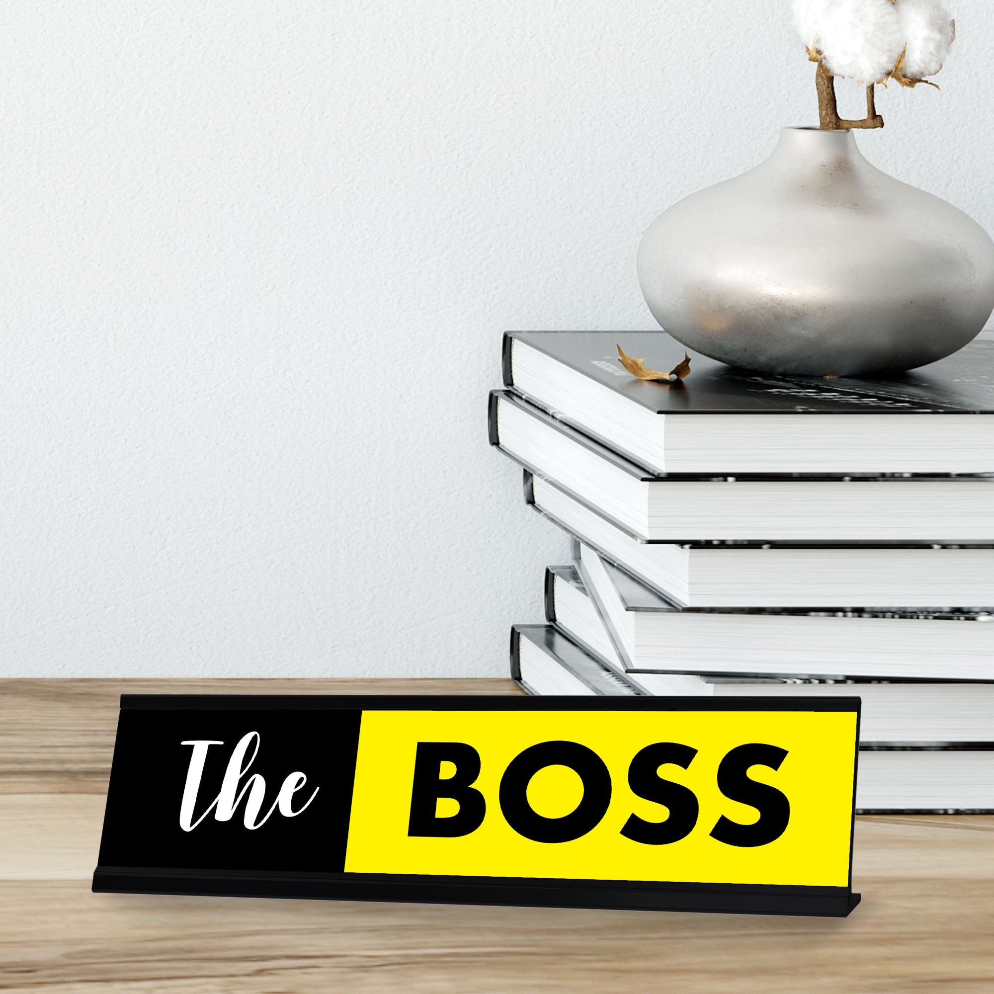 The Boss, Black and Yellow Novelty Office Gift Desk Sign (2 x 8")