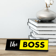 The Boss, Black and Yellow Novelty Office Gift Desk Sign (2 x 8")