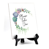 Please Take One Table Sign with Easel, Floral Crescent Design (6" x 8")