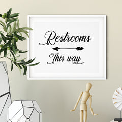 Restrooms This Way (Cursive Left Arrow) UNFRAMED Print Business & Events Decor Wall Art