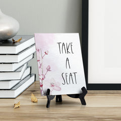 Take A Seat Table Sign with Easel, Floral Vine Design (6 x 8")