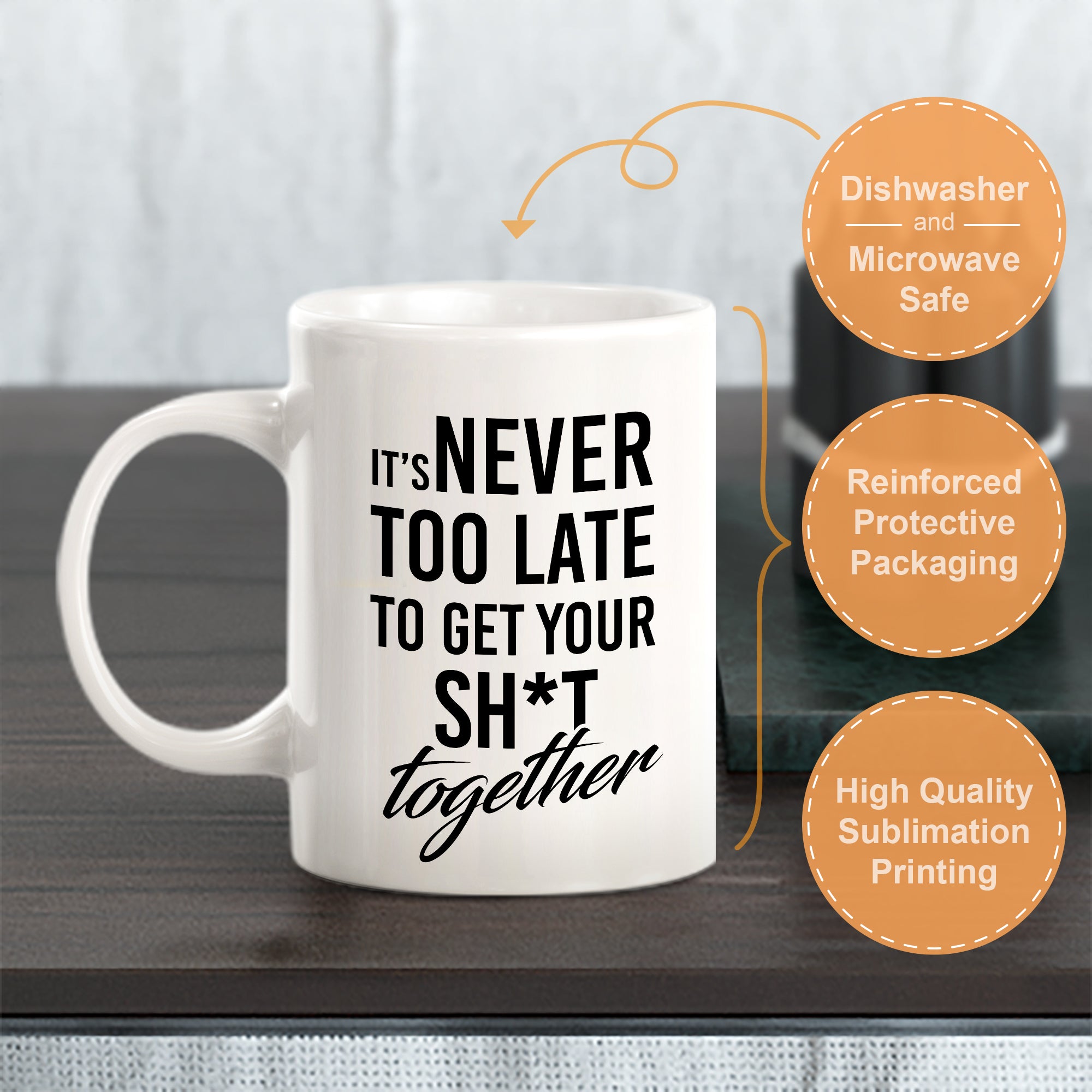 It's Never Too Late To Get Your Shit Together Coffee Mug