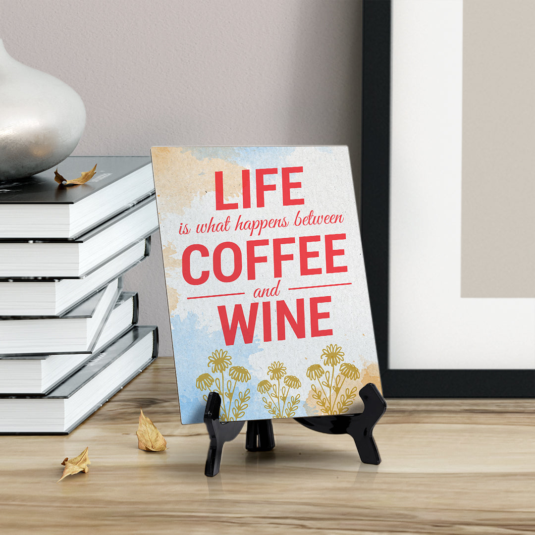 Signs ByLita Life is what happens between coffee and wine, Blue Watercolor Table Sign (6 x 8")