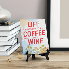 Signs ByLita Life is what happens between coffee and wine, Blue Watercolor Table Sign (6 x 8")