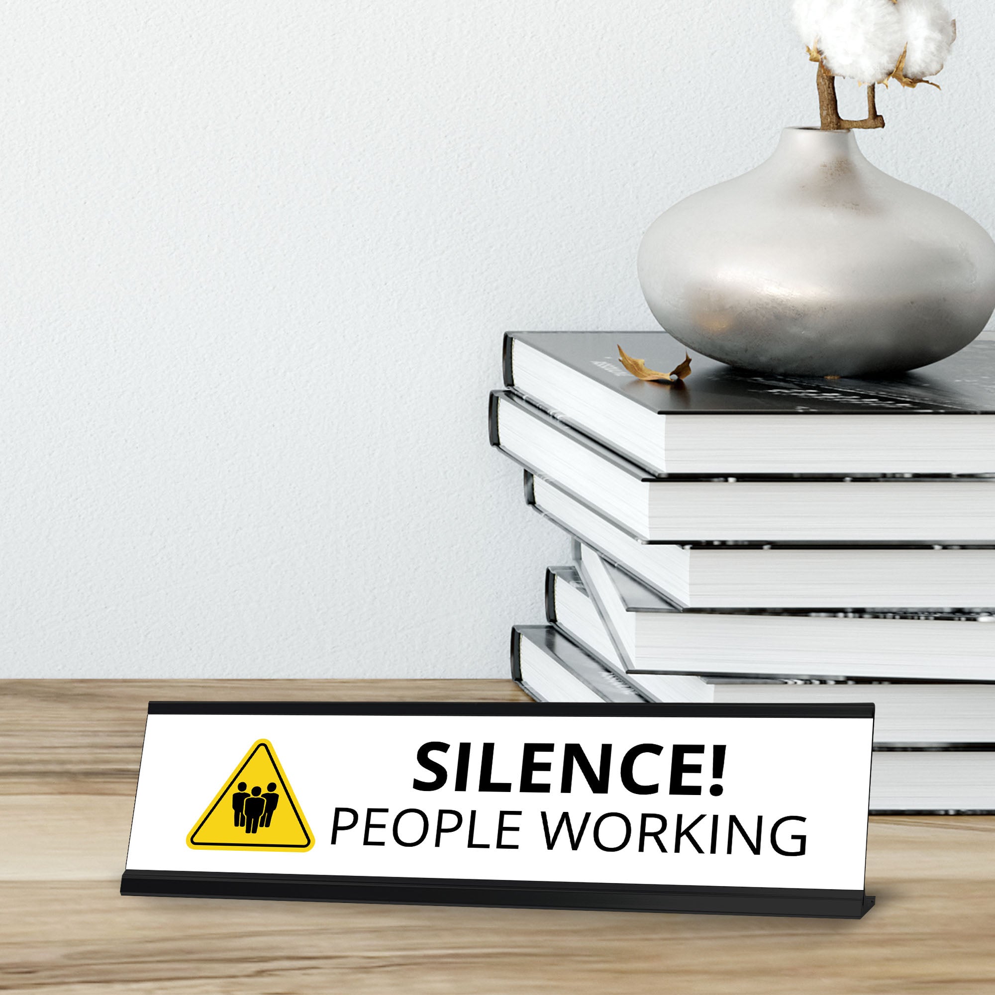 Silence People Working, Black Frame Desk Sign (2x8¨)